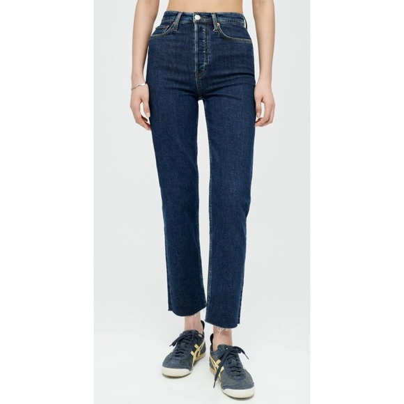 RE/DONE Dark Rinse Stovepipe Raw Hem Denim Jeans - Picture 1 of 6
